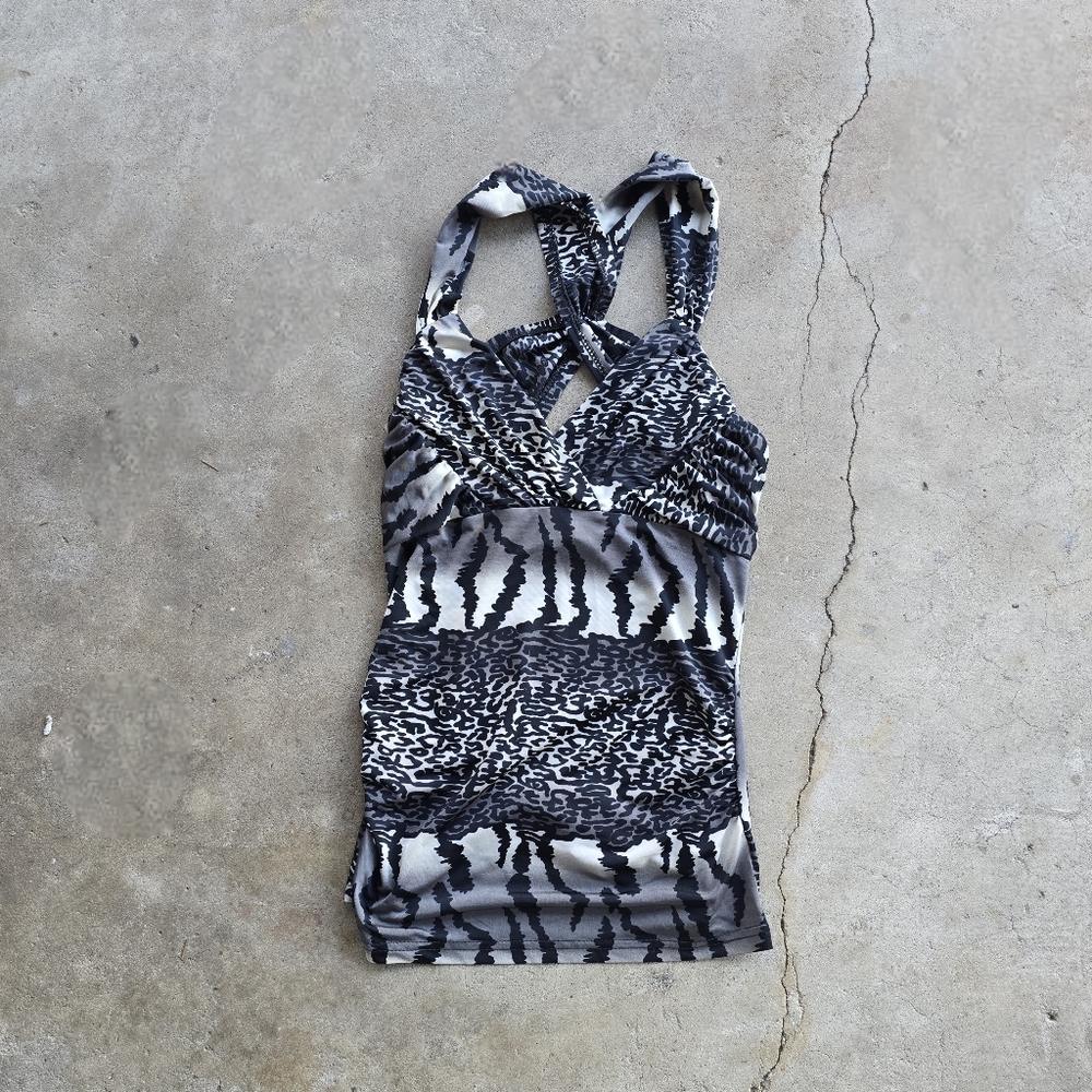 vtg y2k animal print rave going out club top size s/m